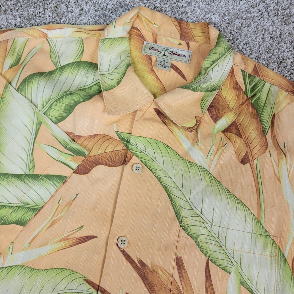 Vintage Tommy Bahama Mens Medium Orange AOP Floral Hawaiian SS 100% Silk